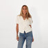 Cream short sleeve cardigan in 100% cotton - Shop women’s cute sweaters by Kerri Rosenthal.