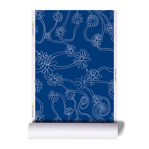 Elegant indigo deep blue and white daisy floral trendy wallpaper - wall paper decor by Kerri rosenthal - designer wall paper