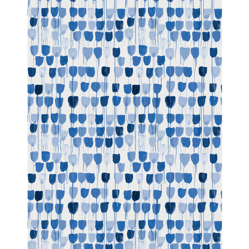 High quality cute Indigo blue drippy tulips eco- friendly wallpaper delft by Kerri Rosenthal