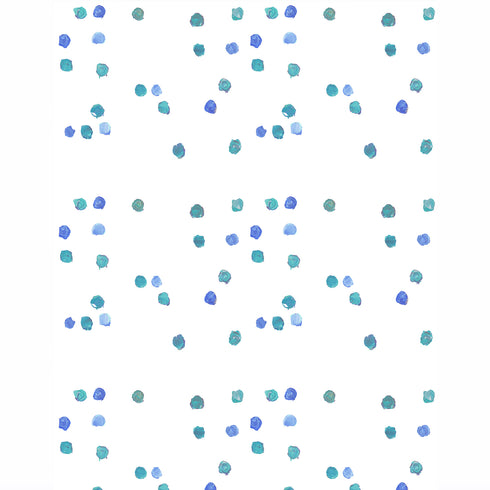 White ground with blue dominoes cornflower wallpaper by Kerri Rosenthal - designer wall paper