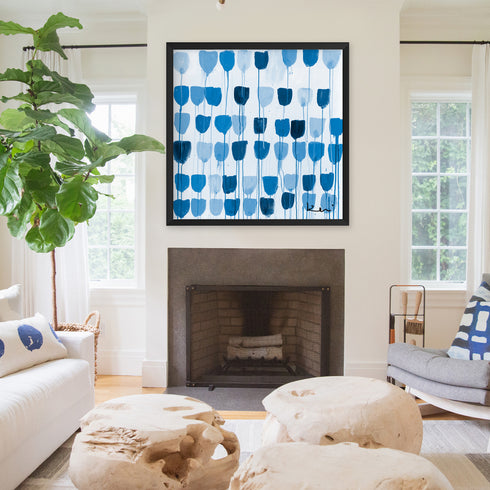 Delft tulips navy blue wall art print - Perfect wall artwork for home decor by Kerri Rosenthal