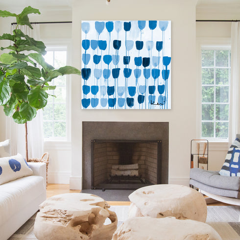 Delft tulips navy blue wall art print - Perfect wall artwork for home decor by Kerri Rosenthal