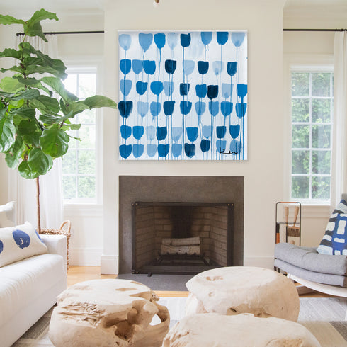 Delft tulips navy blue wall art print - Perfect wall artwork for home decor by Kerri Rosenthal