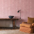 Desert Groove dusty pink wallpaper made on standard clay-coated ground by Kerri Rosenthal in living room decor