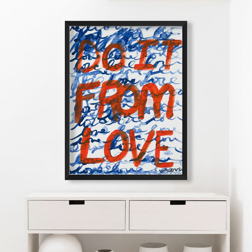Do It From Love indigo blue, red and white word art print wall black frame artwork - Kerri Rosenthal
