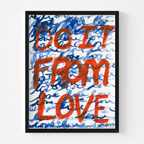 Do It From Love indigo blue, red and white word art print black framed wall artwork - Kerri Rosenthal