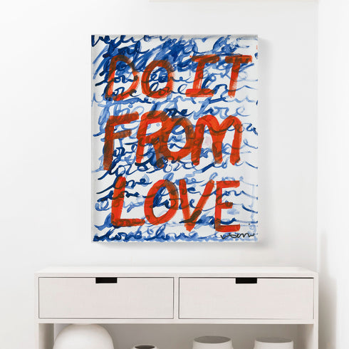 Do It From Love indigo blue, red and white word vertical plexi art print wall artwork - Kerri Rosenthal