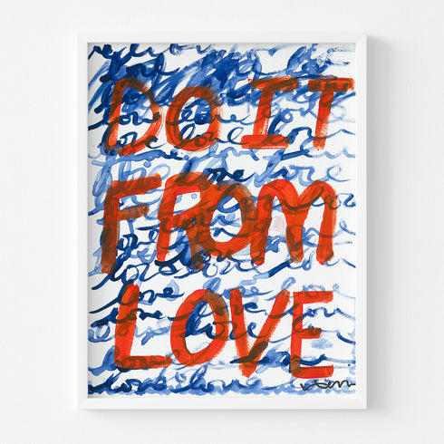 Do It From Love indigo blue, red and white word art print wall white frame artwork - Kerri Rosenthal