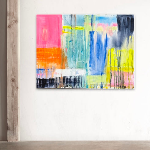 Don’t Rain On My Parade original painting on stretched canvas - Shop unique original artwork gifts for the living room or bedroom decor by Kerri Rosenthal