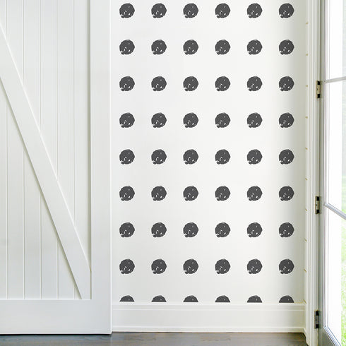 Dottie Wallpaper in Carbon black polka dot on white ground wallpaper for home and office decor