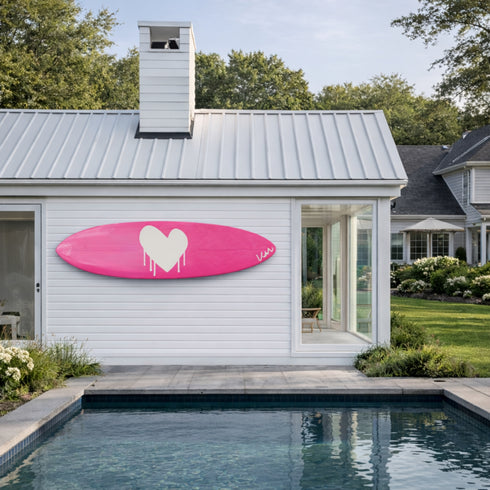 Drippy Heart Surfboard Reverse Pop Pink