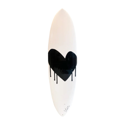 Drippy Heart White + Black Surfboard