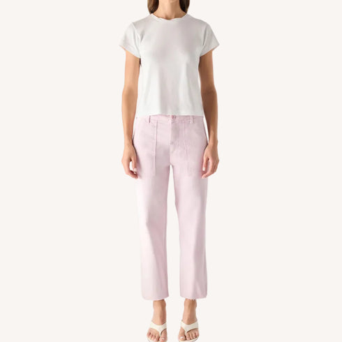 Easy army pink trouser jeans in a cotton blend, with a cropped straight leg and patch pockets - Women’s cute trouser jeans by Kerri Rosenthal