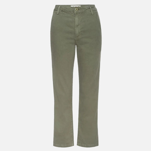 Easy Trouser is a slightly relaxed, cropped straight-leg pant with classic trouser styling and a single-button zip fly closure. Made from 100% cotton in the USA