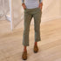 Easy relaxed crop straight olive green trouser made from 100% cotton with a single button - Cute women's trouser pants by Kerri Rosenthal
