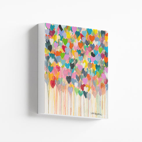 Everything She Does Is Magic Colorful Mini Art on Stretched Canvas - Modern original drippy heart wall artwork for living room or any room in your home by Kerri Rosenthal