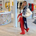Ex-Boyfriend red sweatshirt in 100% cotton terry with sweatpant and multicolor tote by Kerri Rosenthal