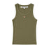 Flat lay of KR ribbed cotton blend army green tank top with a contrast embroidered heart - Cute women's tank tops by Kerri Rosenthal