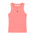 Flat lay of KR ribbed cotton blend pink tank top with a contrast embroidered heart - Cute women's tank tops by Kerri Rosenthal