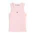 Flat lay of KR ribbed cotton blend pale pink tank top with a contrast embroidered heart - Cute women's tank tops by Kerri Rosenthal