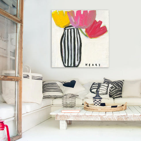 Flower Me art print on stretched canvas colorful wall art print - Unique artwork for living room wall decor by Kerri Rosenthal