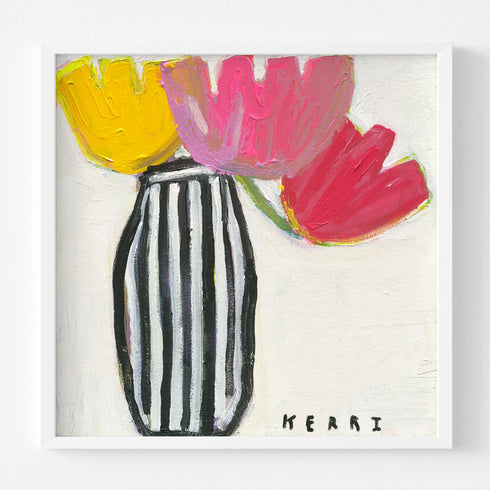 Flower Me art print on stretched canvas colorful wall art print - Unique artwork for living room wall decor by Kerri Rosenthal