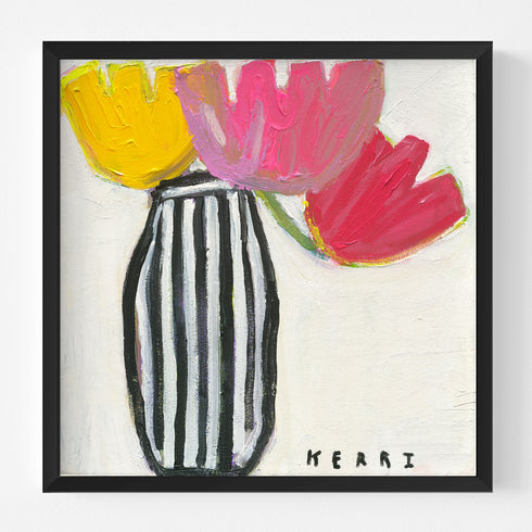 Flower Me art print on stretched canvas colorful wall art print - Unique artwork for living room wall decor by Kerri Rosenthal