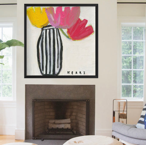 Flower Me art print on stretched canvas colorful wall art print - Unique artwork for living room wall decor by Kerri Rosenthal