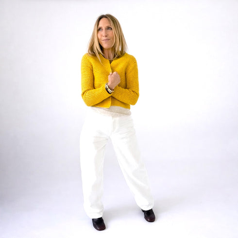 Frankie beau-lero yellow cropped cardigan in crochet cotton by Kerri Rosenthal