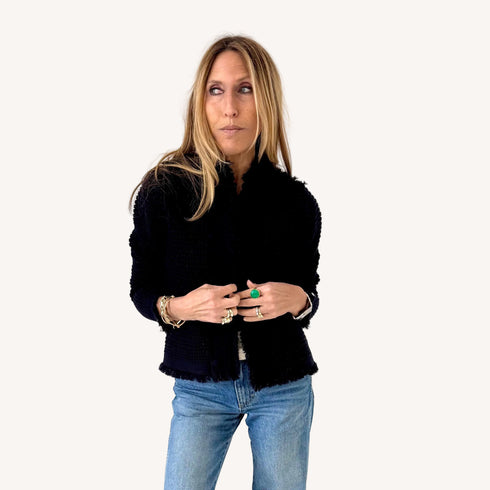 Fringe beau-lero open front indigo blue cardi made in 100% cotton - Shop women's cardigans by Kerri Rosenthal