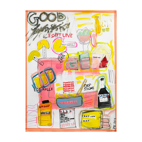 Good Fortune food and word art wall print original artwork by Kerri Rosenthal colorful kitchen home decor