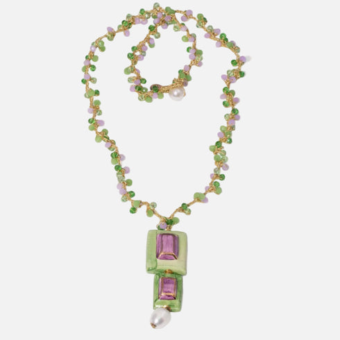 Gem pendant necklace with green and amethyst beads - Shop cute auorora necklace by Kerri Rosenthal.