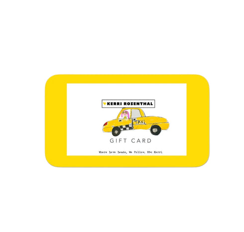 Gift card with a yellow taxi illustration on a white background
