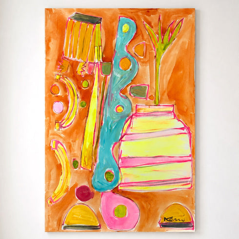 Colorful abstract artwork on a white wall