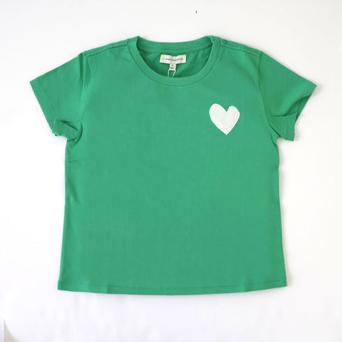 short sleeve grass green tee with white imperfect drippy heart graphic tees - cute t-shirts by Kerri Rosenthal