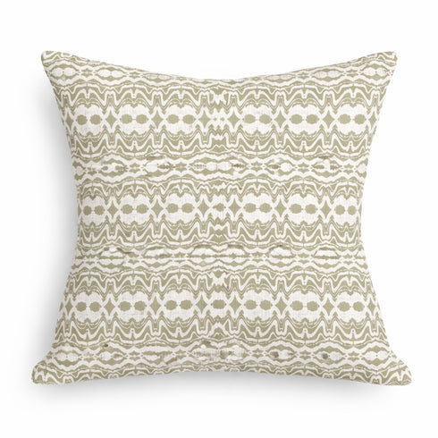 Green and white palm ikat print square throw pillow 100% linen by Kerri Rosenthal