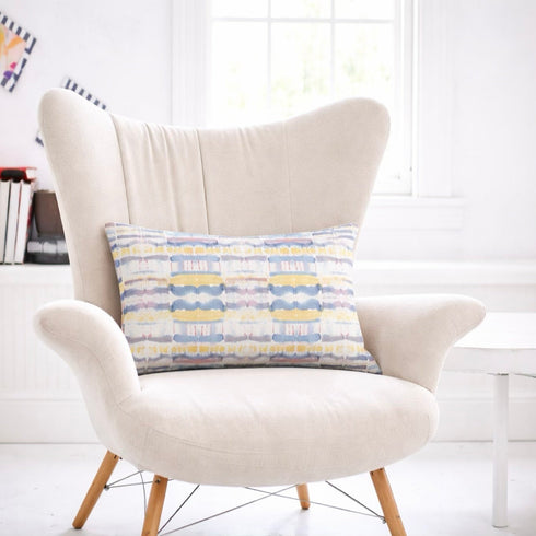 Happy Day 3 multicolor lumbar throw pillow for living room in 100% linen by Kerri Rosenthal