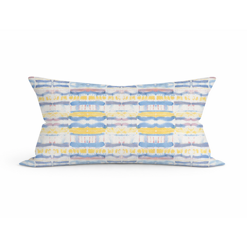 Happy Day 3 multicolor lumbar throw pillow 100% linen by Kerri Rosenthal