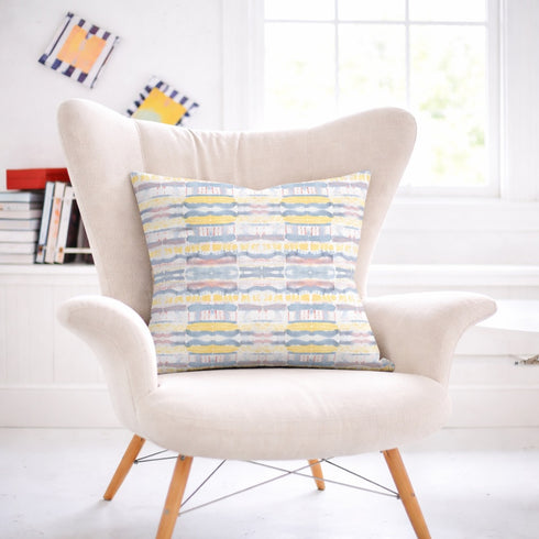 Happy Day 3 multicolor square throw pillow 100% linen by Kerri Rosenthal in modern home decor