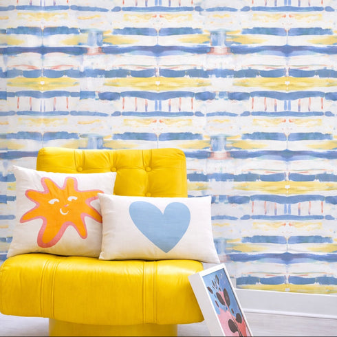 Happy Day 3 multicolor wallpaper made on standard clay-coated ground by Kerri Rosenthal in living room decor