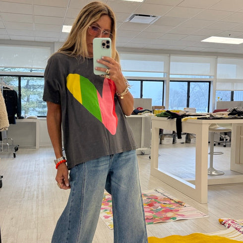 Tommy Happy Heart multicolor cotton tee with a striped heart graphic print - Shop cute cotton tees by Kerri Rosenthal