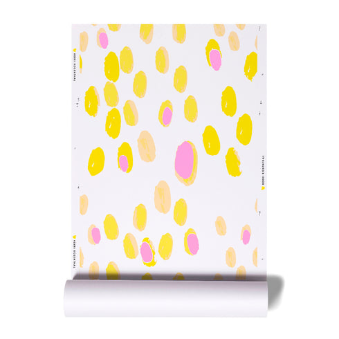 Happy Hour yellow and white wallpaper made on standard clay-coated ground by Kerri Rosenthal