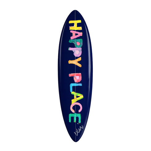 Happy place navy blue word art surfboard - Shop modern surfboards by Kerri Rosenthal
