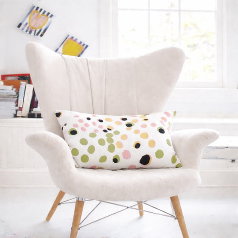 Happy hour green and white print lumbar throw pillow 100% linen by Kerri Rosenthal in modern home decor