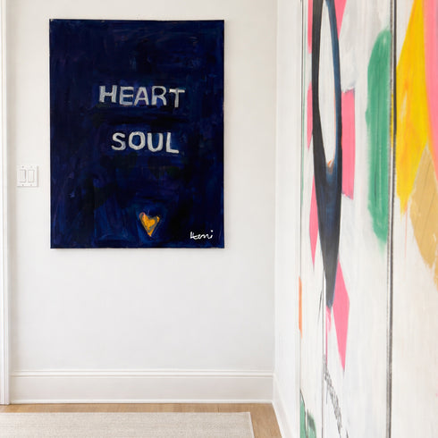 Heart-soul rich indigo word original wall art painting - Shop artwork decor for living room by Kerri Rosenthal