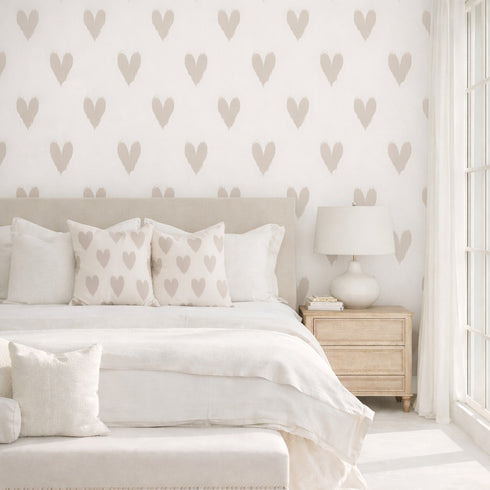 Heart Ikat natural cute decorative square throw pillows and wallpaper by Kerri Rosenthal