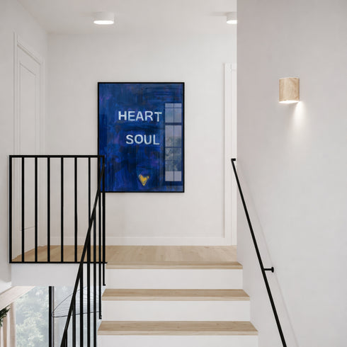 Heart + Soul navy blue word wall art print artwork. Shop word artwork decor for any space by Kerri Rosenthal