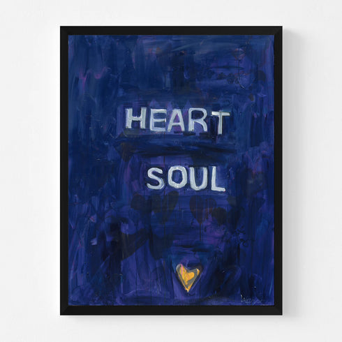Heart + Soul navy blue word wall art print artwork. Shop word artwork decor for bedroom by Kerri Rosenthal