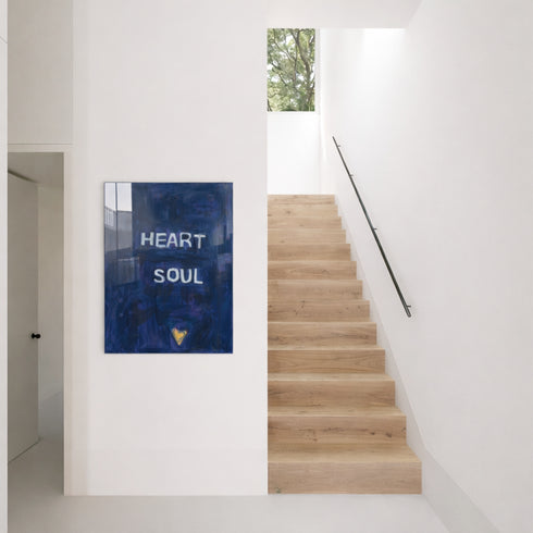 Heart + Soul navy blue word wall art print artwork. Shop word artwork decor for home decor by Kerri Rosenthal.