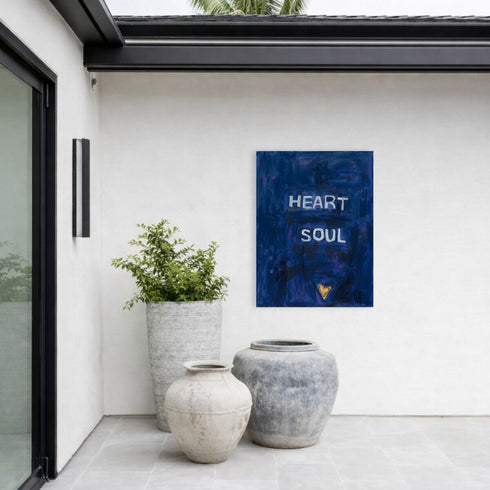 Heart + Soul navy blue word wall art print artwork. Shop word artwork for home decor by Kerri Rosenthal.